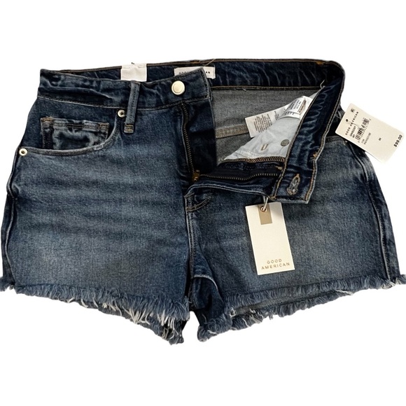 NWT Good American Cut Off Denim Jean Shorts 24 NEW High Rise Raw Hem - Picture 6 of 13